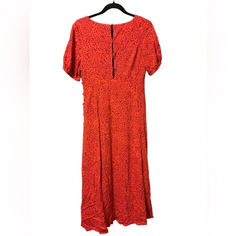 Free People Looking for Love Midi Dress Orange Red Buttons V Neck Size Small